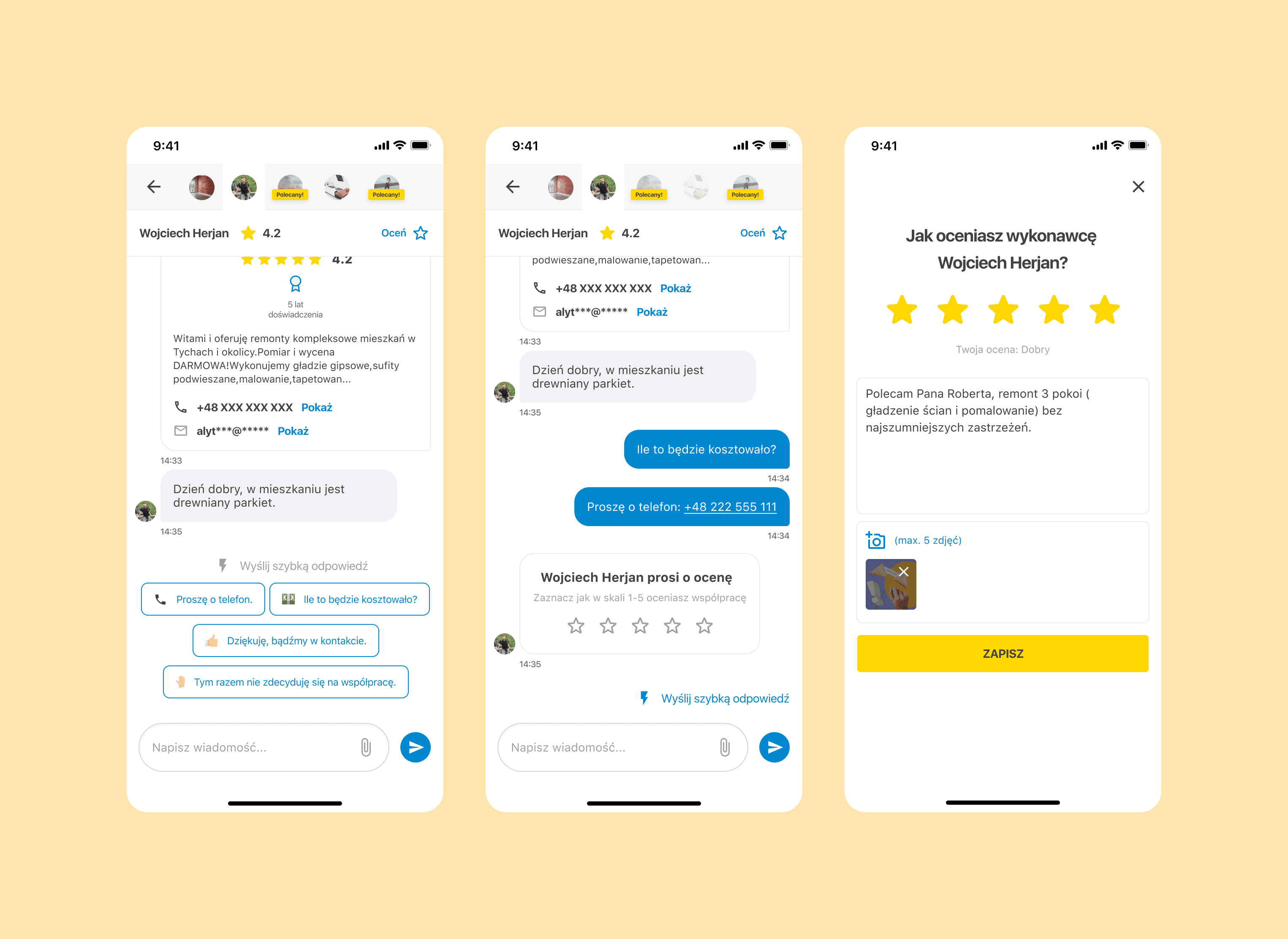 Fixly customer application — conversation with service provider