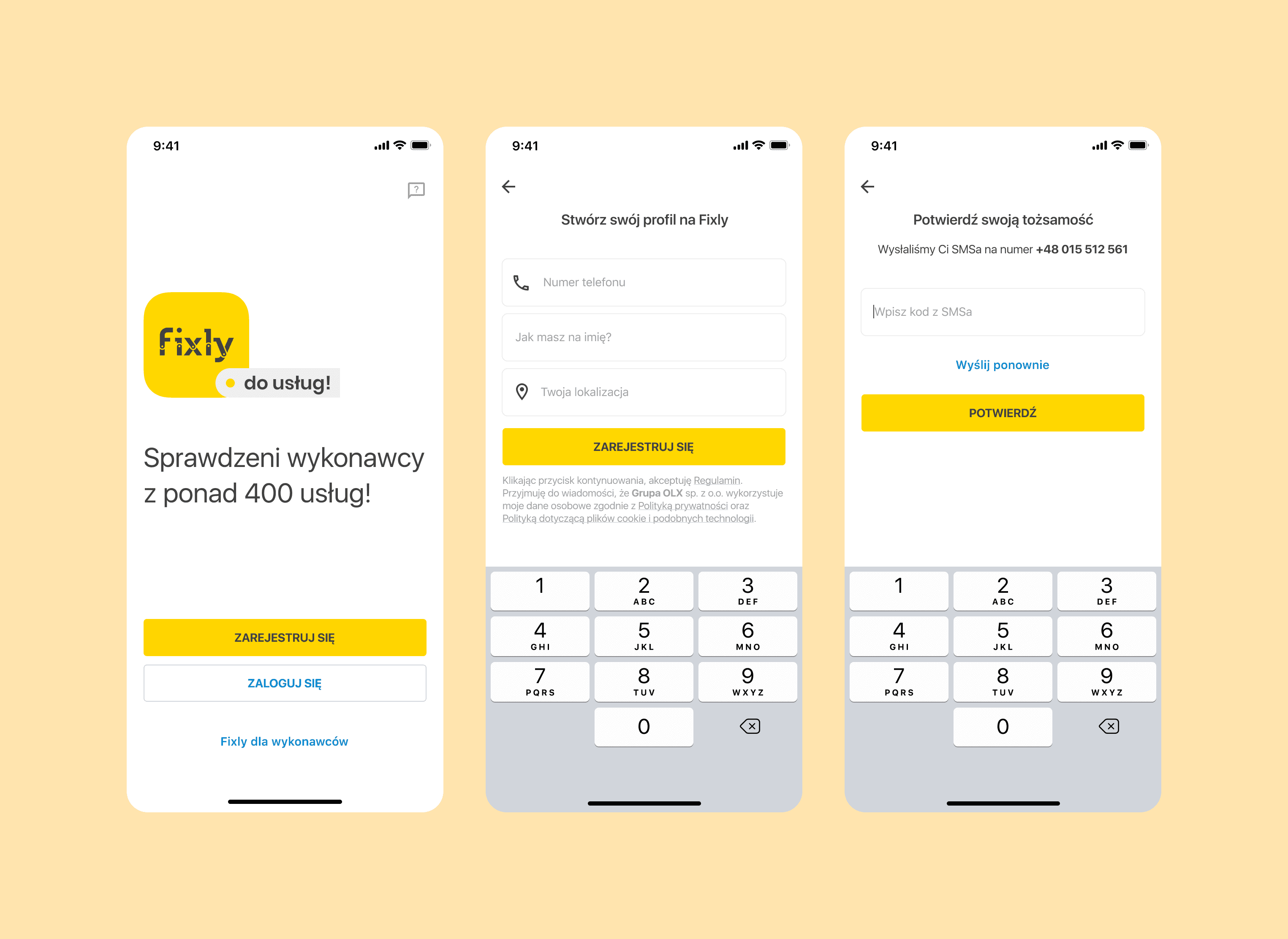 Fixly customer application — onboarding screens