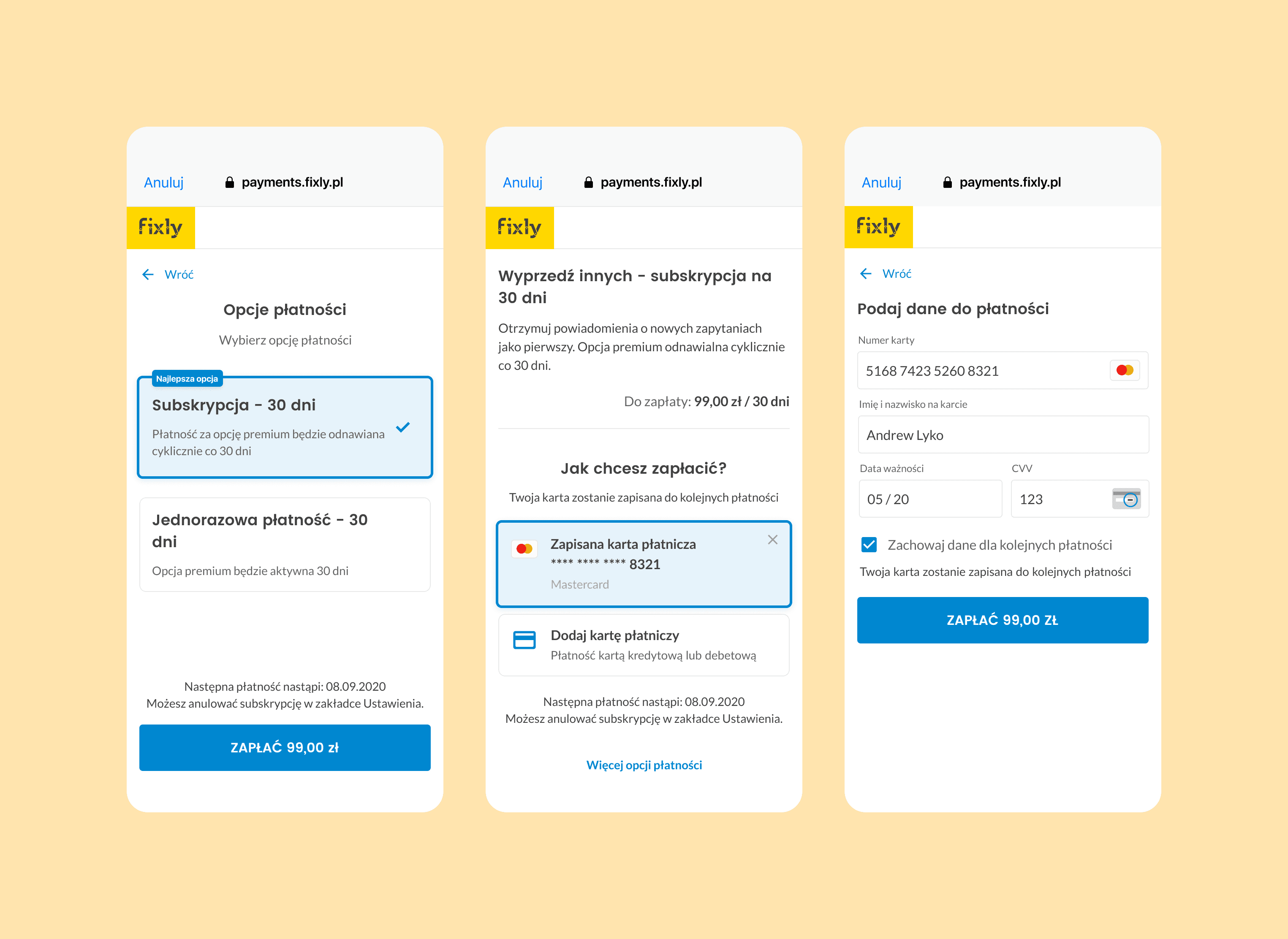 Fixly customer application — payment options